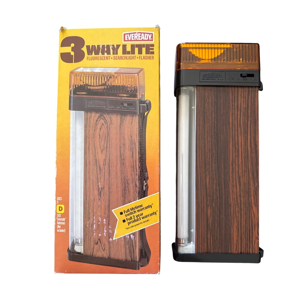 Vintage Eveready 3 Way Lite Wood Grain Fluorescent Searchlight Flasher 7653